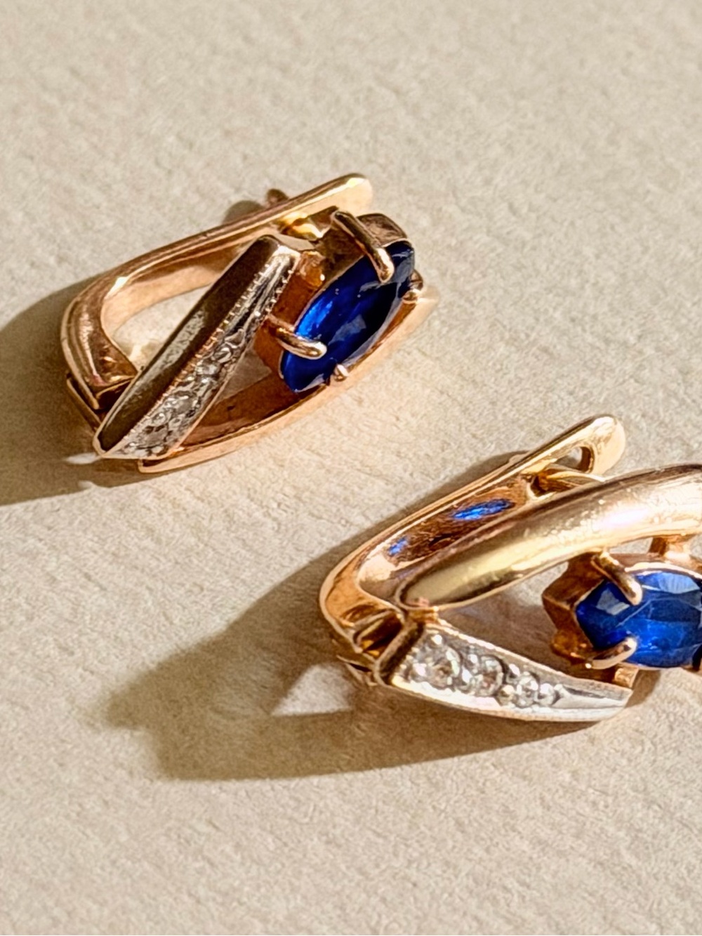 14K Gold Blue Sapphire Crystal Hoop Earrings with Accent Stones